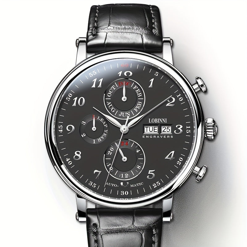 LOBINNI Brand Men'S Skeleton Mechanical Watches, Casual Men'S Gentlemanly Style Wristwatches