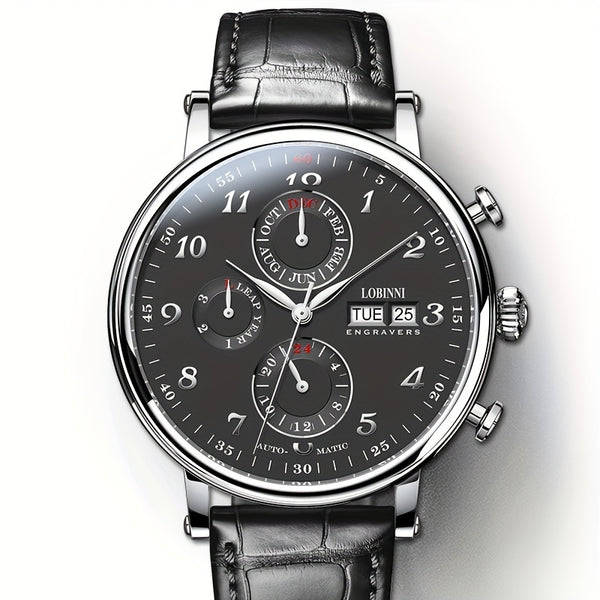 LOBINNI Brand Men'S Skeleton Mechanical Watches, Casual Men'S Gentlemanly Style Wristwatches