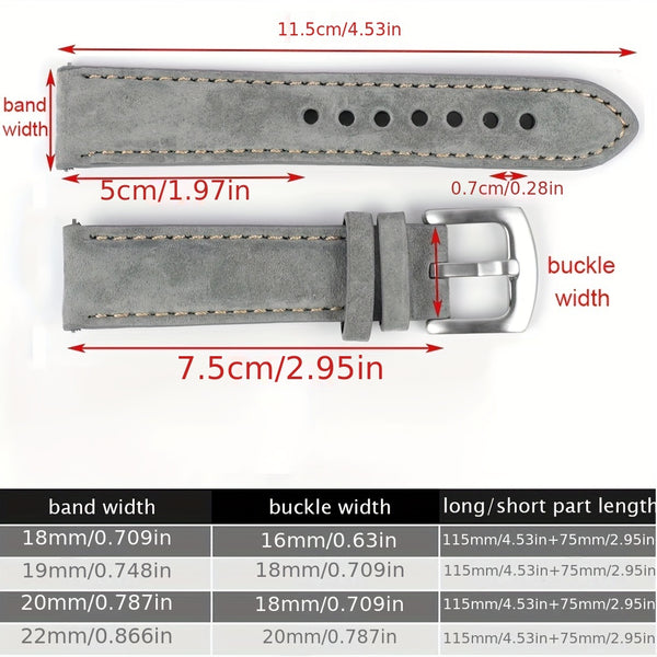 Genuine Suede Leather Watch Strap  Band Vintage Handmade Watchband Grey Brown Replacement Belts for Men Watch Accessories