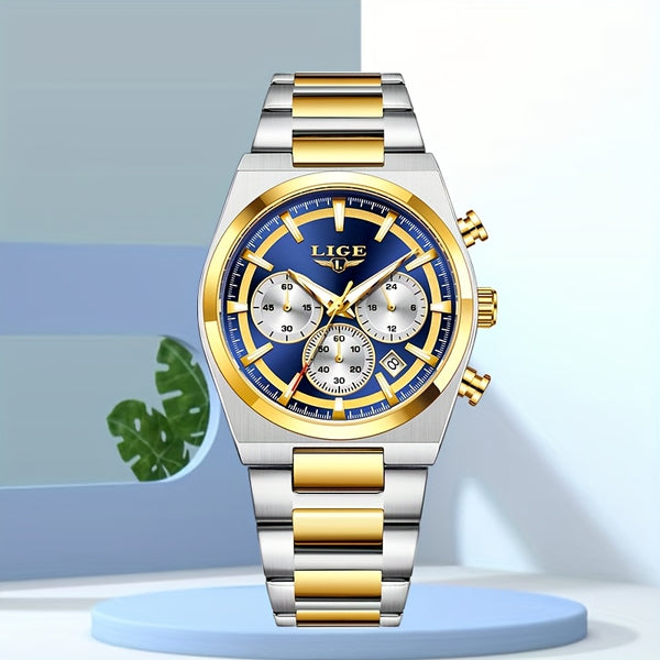 LIGE Classic Unisex Watch - Elegant Fashion Quartz Chronograph with Steel Band
