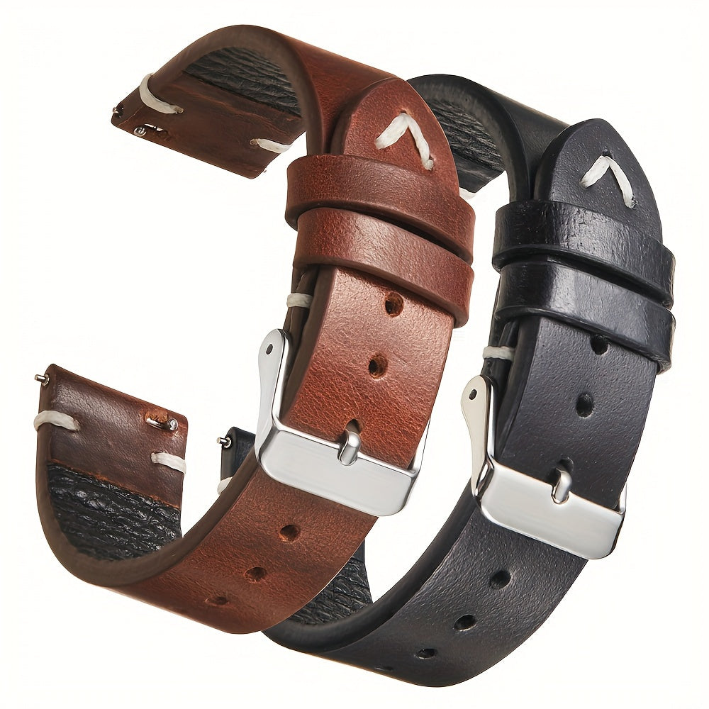 1pc Vintage Style Genuine Leather Watch Strap, Casual Tang Buckle Design