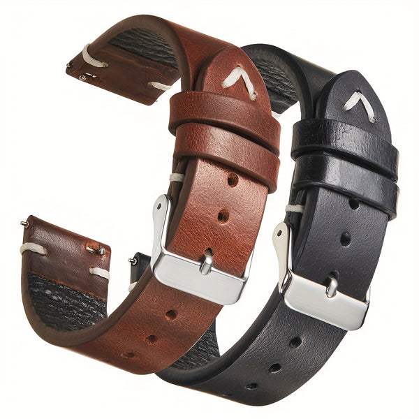 1pc Vintage Style Genuine Leather Watch Strap, Casual Tang Buckle Design
