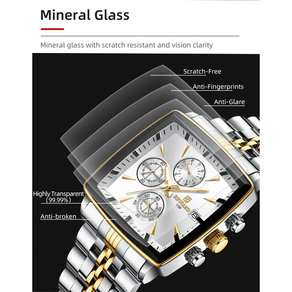 REWARD Rectangle Men'S Watches Quartz Wristwatches Luxury Business Watch Clock Luminous Hands Clock