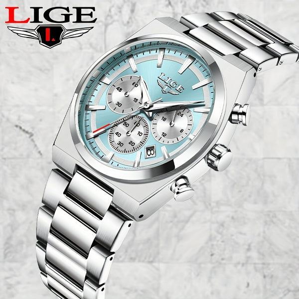 LIGE Classic Unisex Watch - Elegant Fashion Quartz Chronograph with Steel Band