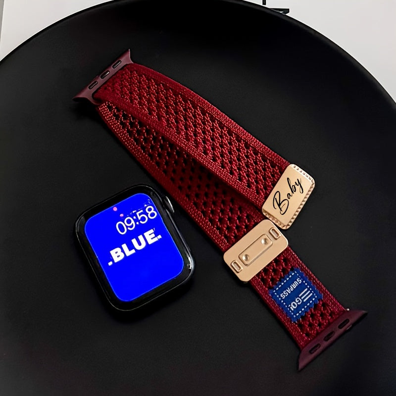 Customized Name for apple Watch Bands - Breathable Knit Nylon, Personalized with Engraved Charm