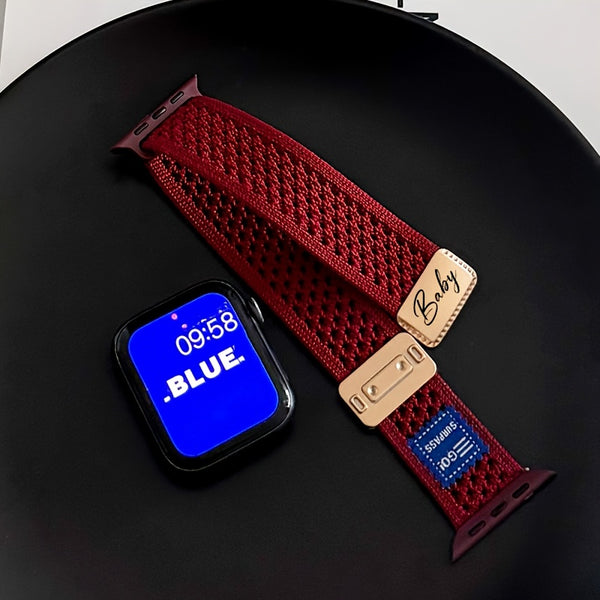 Customized Name for apple Watch Bands - Breathable Knit Nylon, Personalized with Engraved Charm