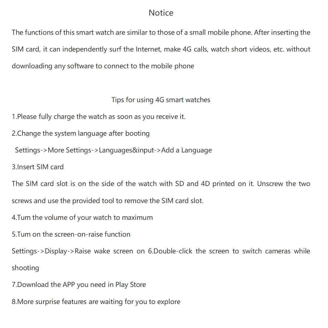 4G smart watch SIM card 4G watch with camera 4G Android Smart Watch with GPS