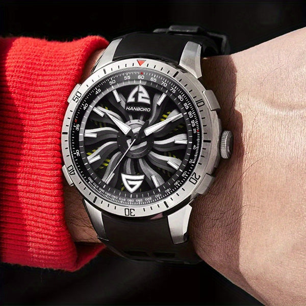 1pc Youth Men's Silvery Black Steel Belt Avant-garde Ruffian Car Turntable Scale Automatic Mechanical Watch