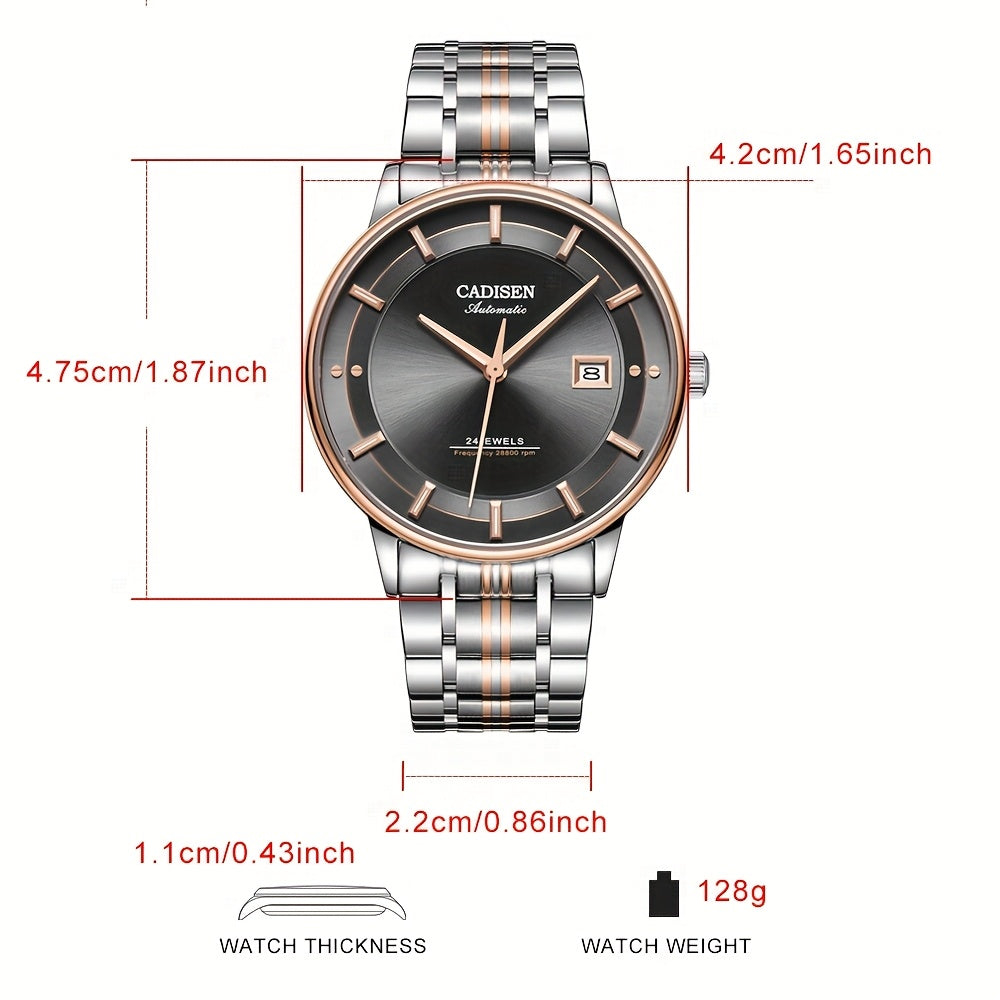 CADISEN Ultra-thin Mechanical Wriswatch 9015 - Luxury Single-dome Crystal Automatic Watch for Men