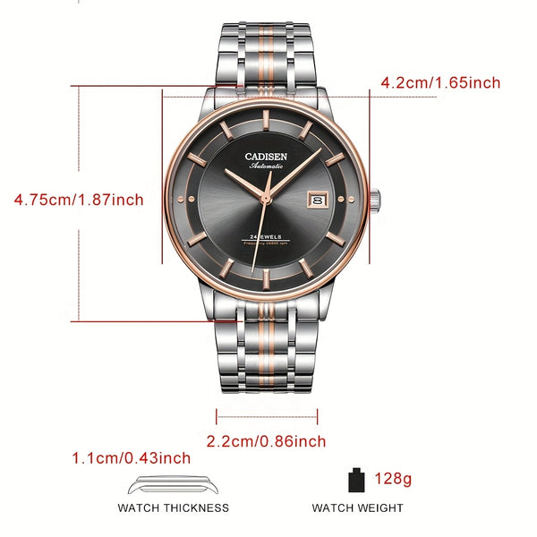 CADISEN Ultra-thin Mechanical Wriswatch 9015 - Luxury Single-dome Crystal Automatic Watch for Men