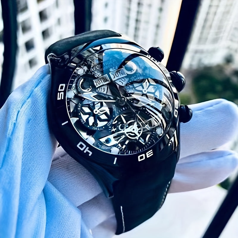 reef tiger Brand Men's Automatic Mechanical Watch Business Men's Watch Fashion Men's Sports Watch Silvery Case Black Face