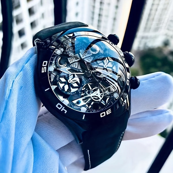 reef tiger Brand Men's Automatic Mechanical Watch Business Men's Watch Fashion Men's Sports Watch Silvery Case Black Face