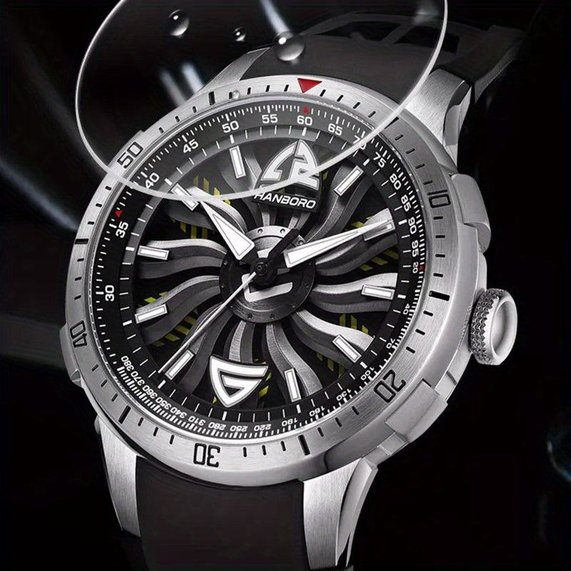 1pc Youth Men's Silvery Black Steel Belt Avant-garde Ruffian Car Turntable Scale Automatic Mechanical Watch