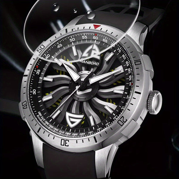 1pc Youth Men's Silvery Black Steel Belt Avant-garde Ruffian Car Turntable Scale Automatic Mechanical Watch