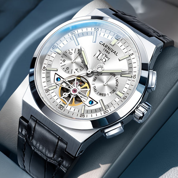 CARNIVAL Men's Luxury Automatic Mechanical Watch - Flywheel Mechanism, Chronograph