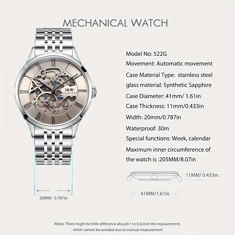 A Stylish Mechanical Watch For Men, Featuring Automatic Winding, Water Resistance