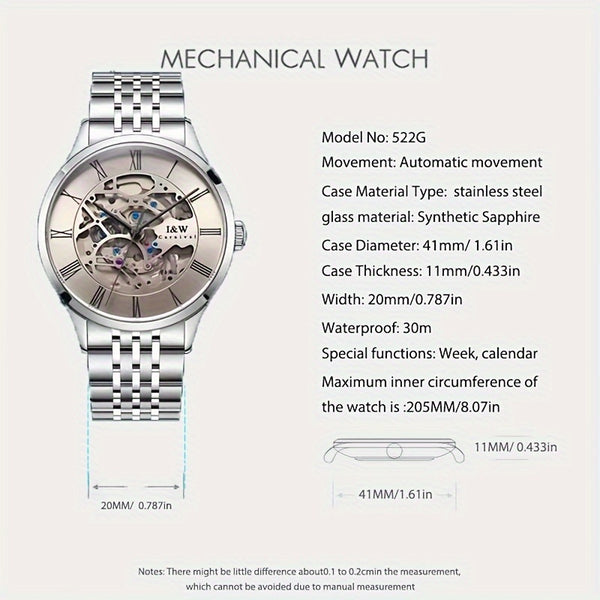 A Stylish Mechanical Watch For Men, Featuring Automatic Winding, Water Resistance