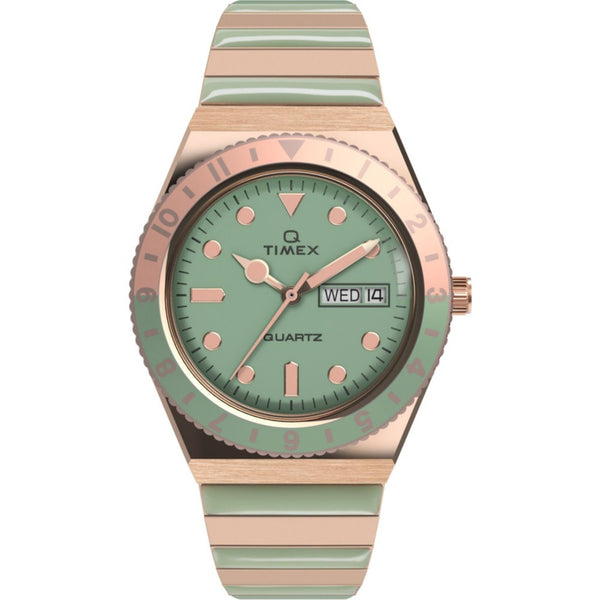 Timex TW2V38700 Women's Q Malibu Quartz Green Dial Bracelet Watch