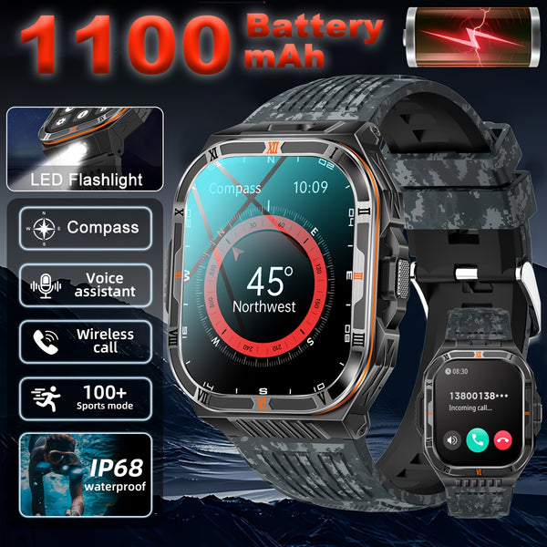COIUSOR Men's Smart Watch with 1100mAh Battery, -Free Calling, Waterproof, 100+ Sports Modes