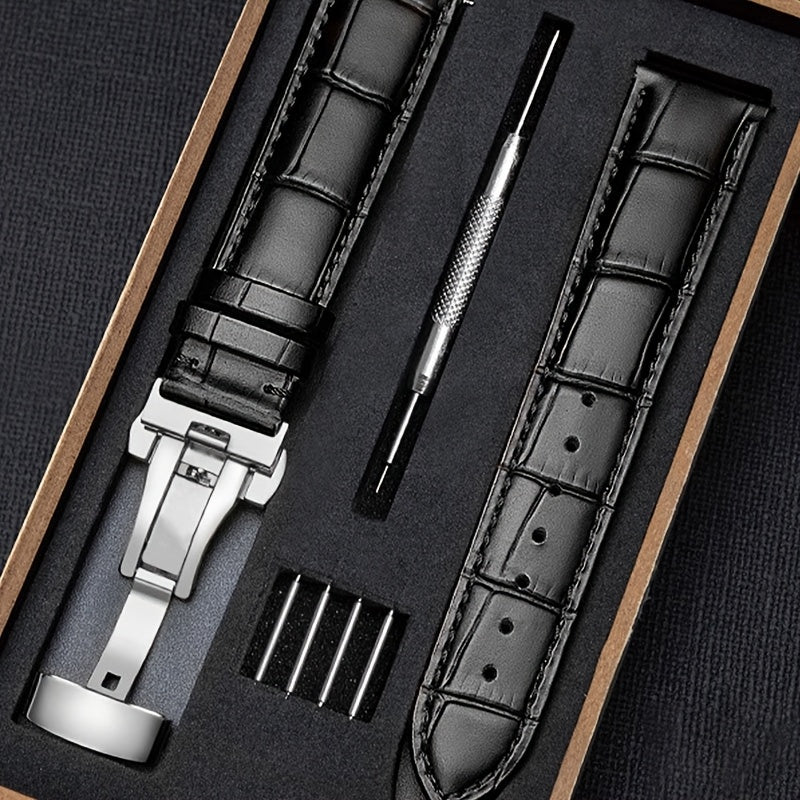 Black Crocodile Embossed Pu Leather Watchband Compatible with Leather Watch Band Strap Galaxy