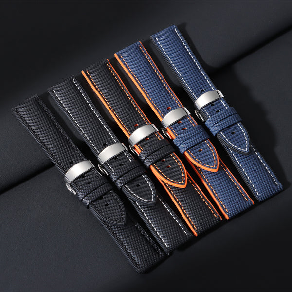 High-Quality Carbon Fiber Surface Silicone Watch Strap 20mm 22mm 24mm Composite Silicone Watch Band for Men