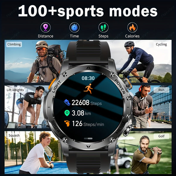 Paearofero 1000mAh Large Battery Outdoor Smartwatch, LED Flashlight, Wireless Calling, Voice Assistant