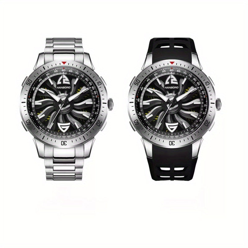 1pc Youth Men's Silvery Black Steel Belt Avant-garde Ruffian Car Turntable Scale Automatic Mechanical Watch