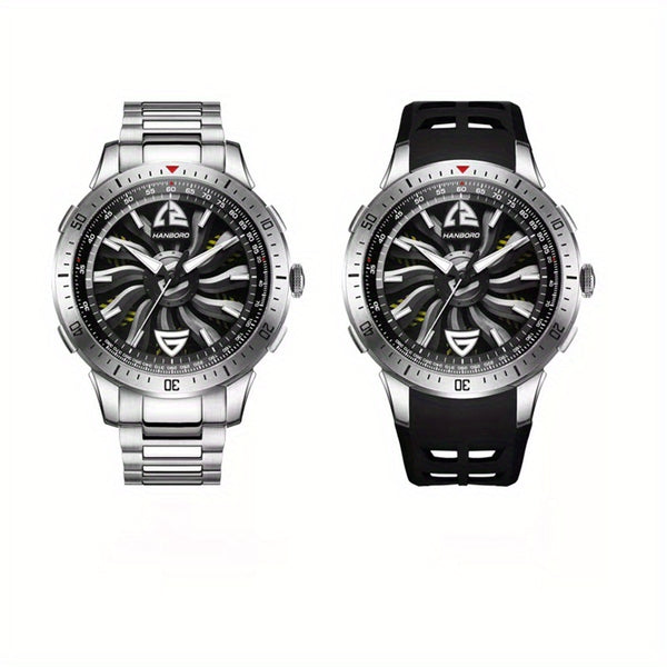 1pc Youth Men's Silvery Black Steel Belt Avant-garde Ruffian Car Turntable Scale Automatic Mechanical Watch