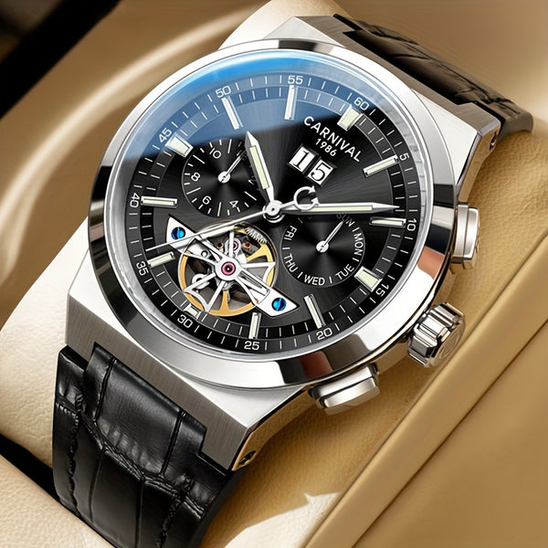 CARNIVAL Men's Luxury Automatic Mechanical Watch - Flywheel Mechanism, Chronograph