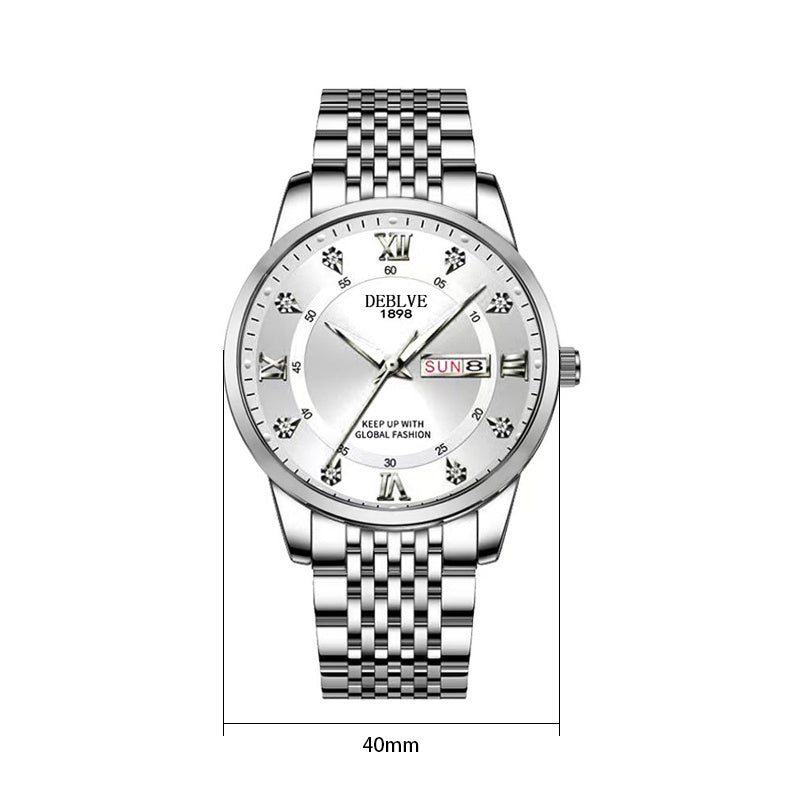 Men's Luxury Watch Luminous Easy Read Chronograph Watches Moon Phase Quartz Male Watch Large Dial with Calendar Wristwatch