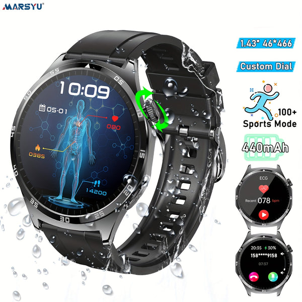 Marsyu Smartwatch with Wireless 5.0 Calls, 440mAh Long-Lasting Battery, 1.43\